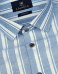 Amalfi Blue With White Stripe Oxford Cotton Shirt-[ON SALE]